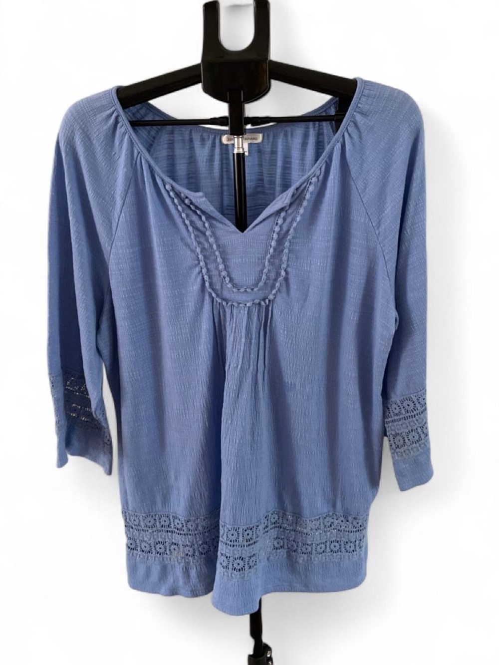 JohnPaulRichard Dusty Blue V-Neck Crochet Peasant Tunic